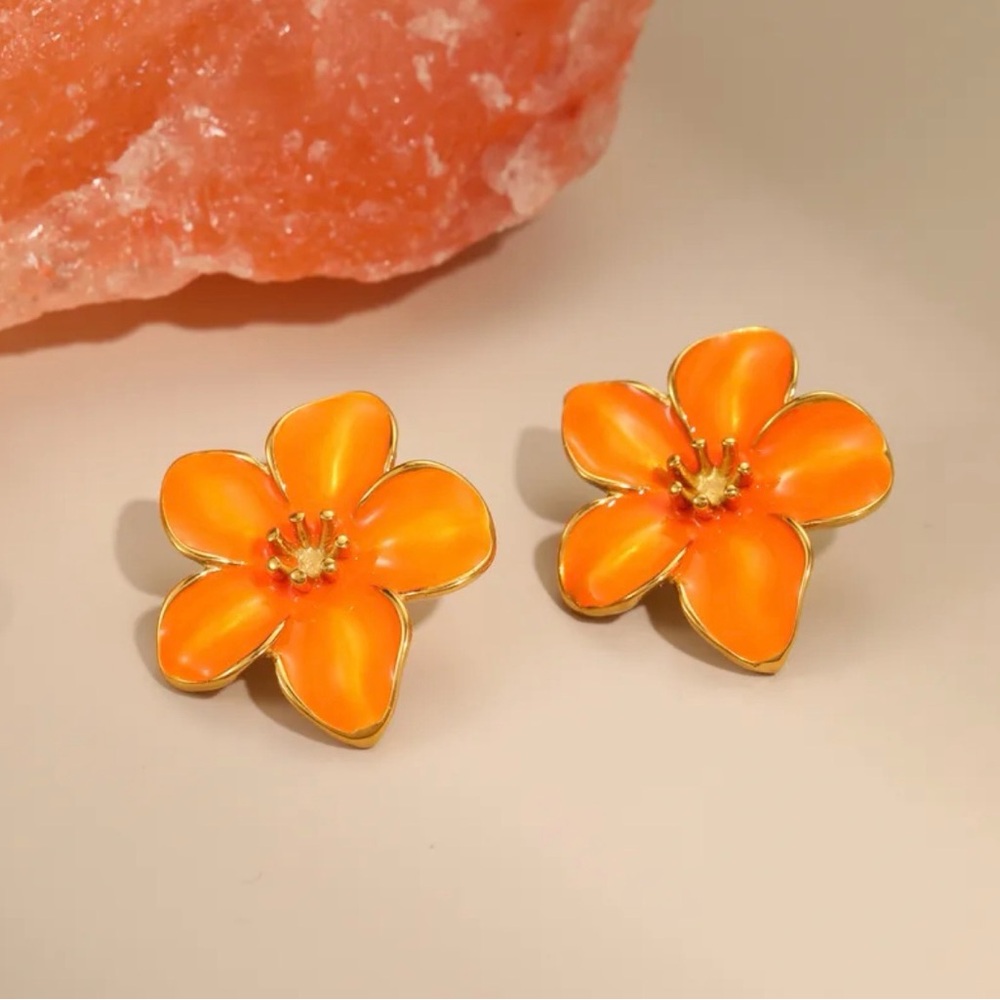 Elegant French Style Stainless Steel Flower Earrings